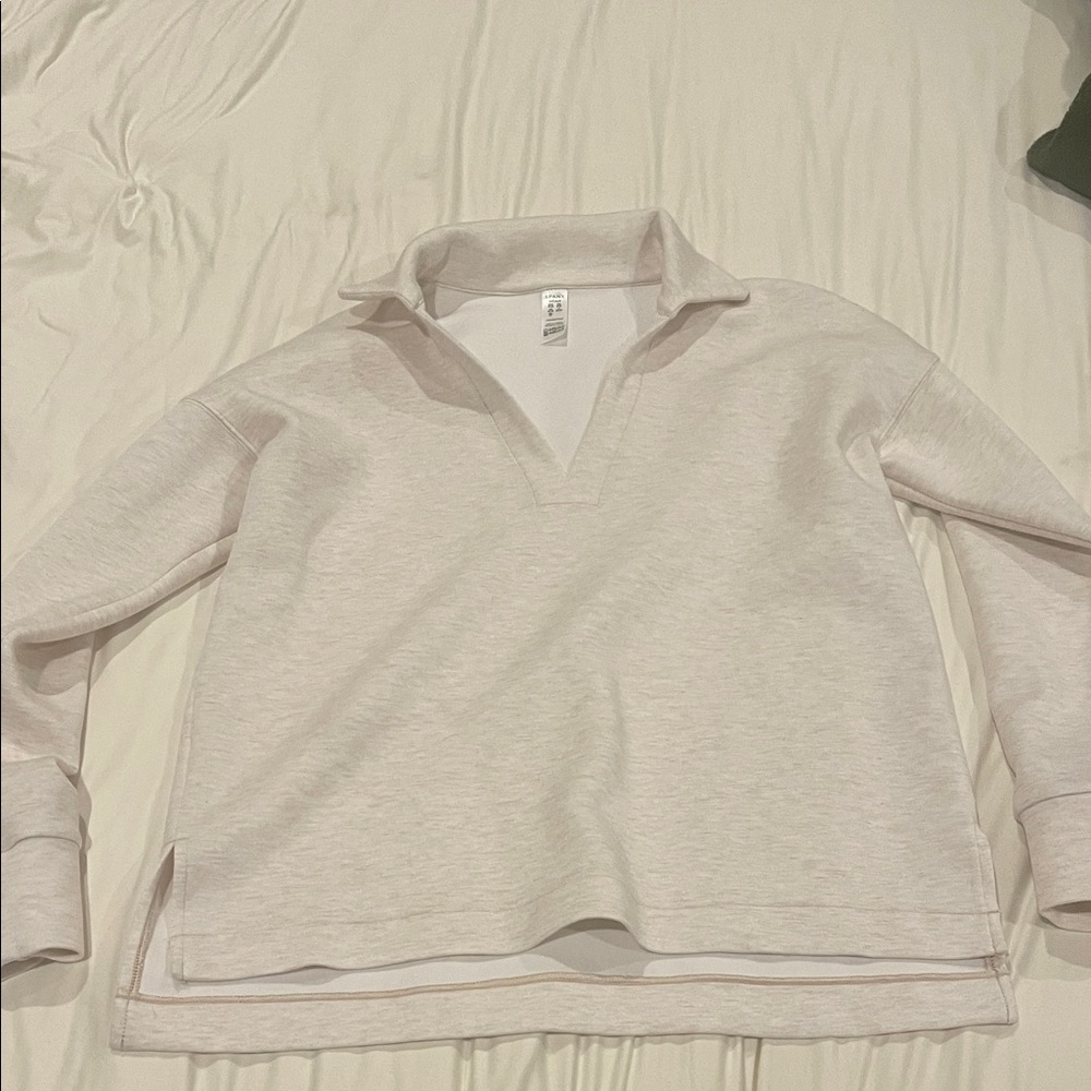 EUC small Spanx air essentials polo collar sweatshirt oatmeal heather